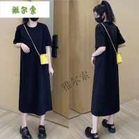雅尔索哺乳衣外出辣妈哺乳衣外出辣妈套装大码夏季哺乳连衣裙中长款过膝 纯色哺乳长裙黑色(横拉链) 2XL码130-150斤