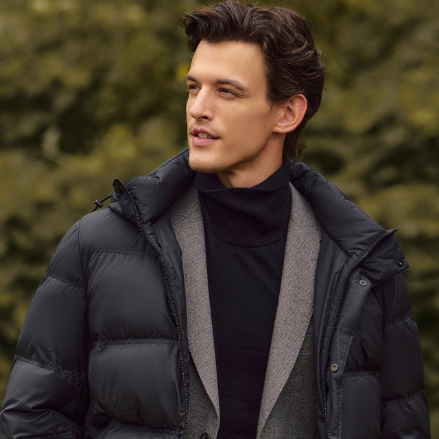 EMZ 鄂尔多斯 白鹅绒199g冬季立领连帽休闲保暖羽绒服厚外套