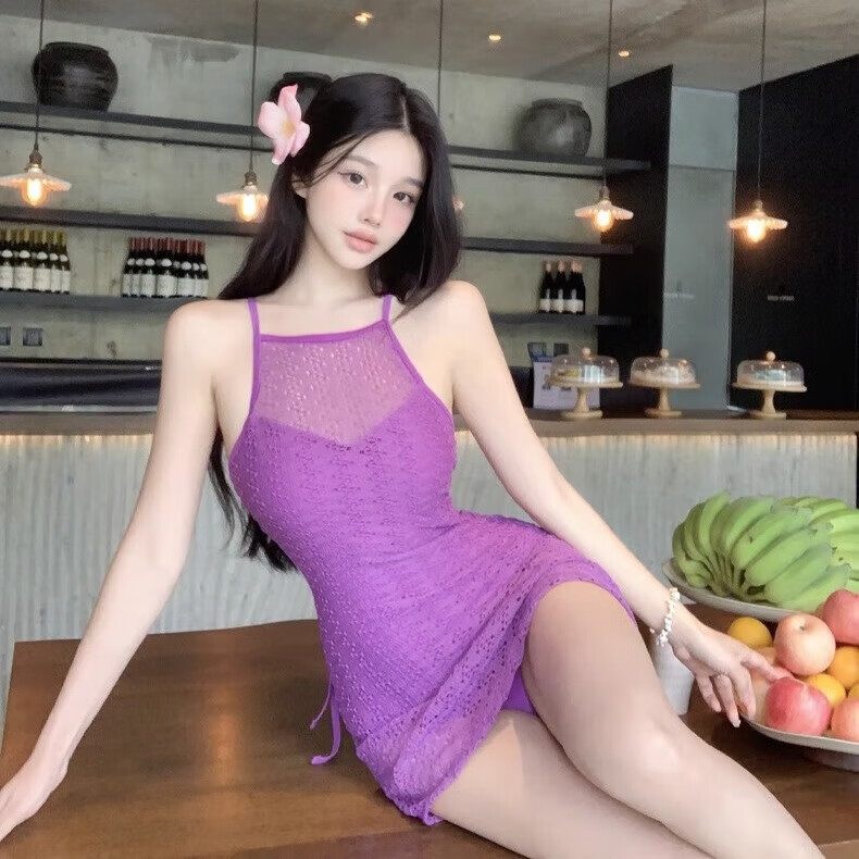 天丂2025泳衣女士温泉遮肉肚子保守连体性感显瘦成人泳装裙式紫色韩版 紫色连体泳衣L