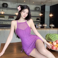 天丂2025泳衣女士温泉遮肉肚子保守连体性感显瘦成人泳装裙式紫色韩版 紫色连体泳衣L