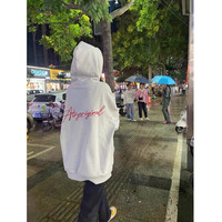 娇茹妮 美式小个子白灰银狐绒加绒卫衣女款秋季国潮上衣外套 潮 白灰色(加绒款—银狐绒450克) M