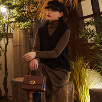 西町村屋（SETIROM）文艺感绞花针织背心女装秋冬简约叠穿外搭HD8222386 黑色 均码