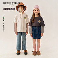 Teenie Weenie Kids小熊童装25年男女童撞色假两件长袖T恤衫 米白色 160 cm