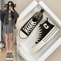 则则 女士高帮帆布鞋 系带舒适百搭