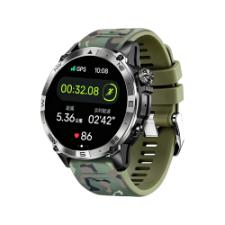 QIYEAH GPS定位运动轨迹 运动手表 硅胶表带  迷彩绿 46mm