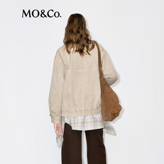 MO&Co./摩安珂外套 洗褪脏旧砂砾色棉质中性宽松牛仔夹克 MBE4COT069 砂砾色 XS 立领 XS /155