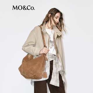 MO&Co./摩安珂外套 洗褪脏旧砂砾色棉质中性宽松牛仔夹克 MBE4COT069 砂砾色 XS 立领 XS /155