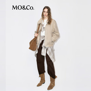 MO&Co./摩安珂外套 洗褪脏旧砂砾色棉质中性宽松牛仔夹克 MBE4COT069 砂砾色 XS 立领 XS /155
