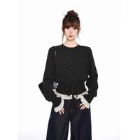 ICONSLAB韩系假两件蕾丝针织开衫女早秋季高级感毛衣外套