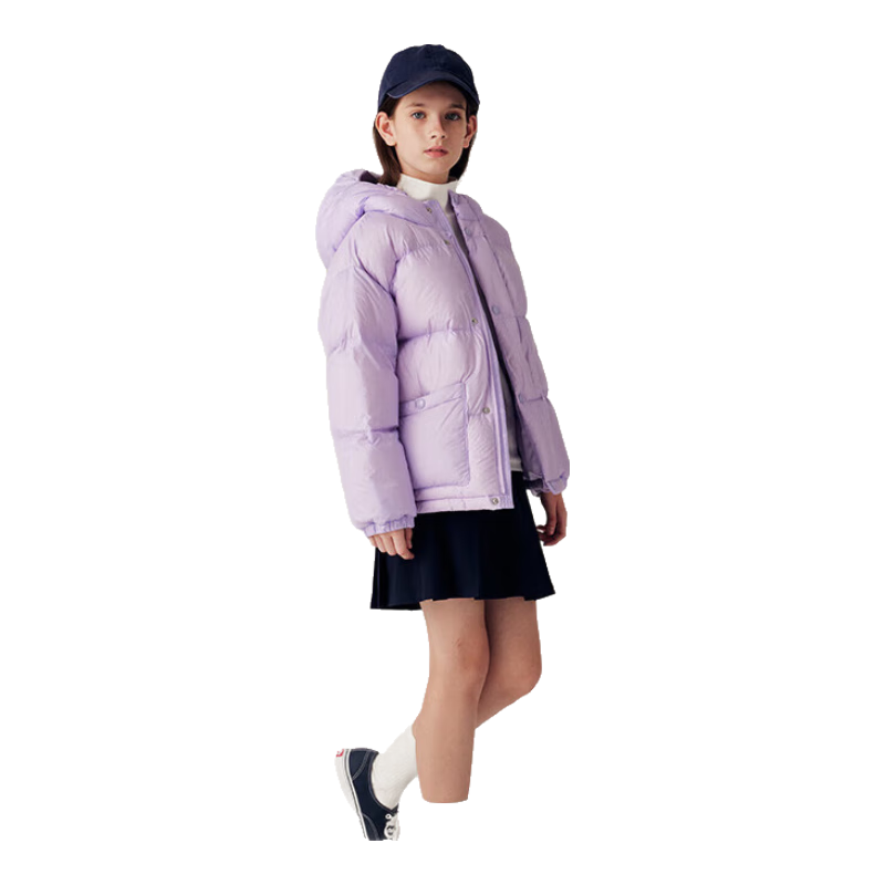E·LAND KIDS衣恋男女童双门襟字母连帽羽绒服 L/Purple浅紫色/76 120cm EKJDE4T12O 短款 有帽不可拆卸 鸭绒 90%及以上 120 cm