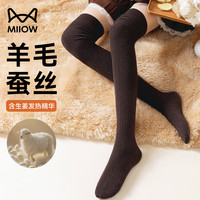 Miiow/猫人羊毛蚕丝过膝袜女秋冬季护腿防滑长筒袜生姜发热保暖防寒大腿袜 深灰 均码 保暖 厚款 高筒 涤纶49.4% 腈纶24.4% 锦纶17.6% 羊毛4% 桑蚕丝2.7% 氨纶1.9%