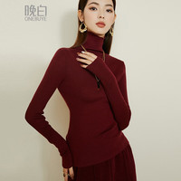 ONEBUYE/晚白 100%羊毛高领针织衫女 酒红色 XL 高领