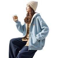 SNOWFLYING/雪中飞 加绒加厚卫衣外套女 秋冬季保暖宽松连帽上衣