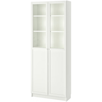 宜家（）BILLY毕利玻璃门书柜带门落地收纳客厅置物柜储物柜书架 4门白色/玻璃160x202cm 板木结合 简约风 4门白色/玻璃160x30x202cm