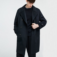 VALENTINO 卓凡尼·华伦天奴（GIOVANNI VALENTINO）全羊毛呢大衣男士秋冬中长款大翻领宽松商务休闲外套 黑色 L