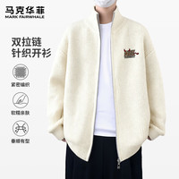 马克华菲（MARK FAIRWHALE）针织开衫毛衣男拉链设计秋冬休闲款宽松亲肤柔软百搭居家外出外搭 【双开针织衫】-白#JMK豹纹小恶魔 3XL