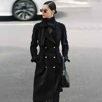 VALENTINO 卓凡尼·华伦天奴（GIOVANNI VALENTINO）中长款风衣毛呢大衣女士2025秋冬季新款气质显瘦女士外套 黑色 S
