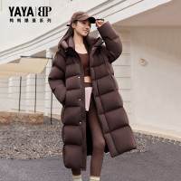 保暖服饰：鸭鸭羽绒服 佟丽娅同款爆蓬系列90绒女2025新款长款过膝连帽保暖外套