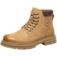 百丽 户外潮搭休闲靴男24冬厚底大黄靴工装靴加绒A1763DD4 土黄单里 44