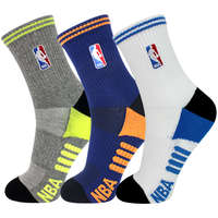 NBA 专业篮球袜 男士中筒运动毛圈底吸汗缓冲网眼透气防滑训练袜3双装 混色
