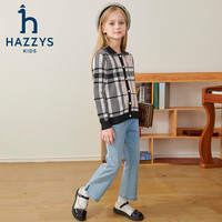 哈吉斯(HAZZYS)品牌童装女童线衣秋季舒适绵软时尚百搭翻领甜美可爱开身线衣 玫瑰粉 145