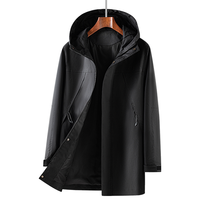 ROMON/罗蒙 【字母刺绣】连帽风衣男中长款夹克男纯色外套男休闲防风男士风衣