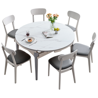 QuanU/全友家居餐桌现代简约岩板餐桌椅组合一桌六椅可折叠桌子家用客厅饭桌 岩版 1.2米功能餐桌A+073餐椅*6 圆形 简约风 岩板 5-6把 岩板|1.2米功能餐桌+073餐椅*6