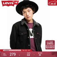 保暖服饰、限尺码、PLUS会员：Levi's 美式翻领仿羊羔绒牛仔夹克外套 黑色