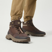 CAT 秋季男士户外休闲牛皮高帮休闲鞋户外靴 灰色 棕褐色 42