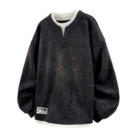 :CHOCOOLATEit假两件套头卫衣男士秋冬季美式扎染长袖T恤 黑色 M 宽松型 假两件 圆领 涤纶99.1%,氨纶0.9%