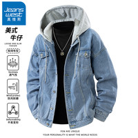 JEANSWEST/真维斯美式高街工装牛仔夹克男士潮流时尚帅气秋冬连帽外套
