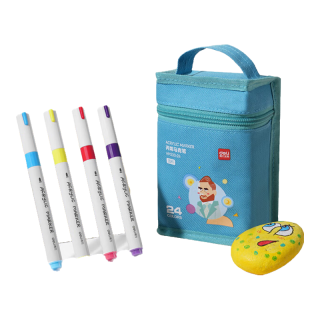 得力 24色丙烯马克笔水彩笔易握圆杆儿童涂色手绘荧光记号笔画笔亲子毕业季袋装HM330-24