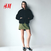 H&M女装短外套小香风保暖泰迪绒单排扣夹克1294648 黑色 S 长袖 涤纶(聚酯纤维)100% 标准型 S 160/88