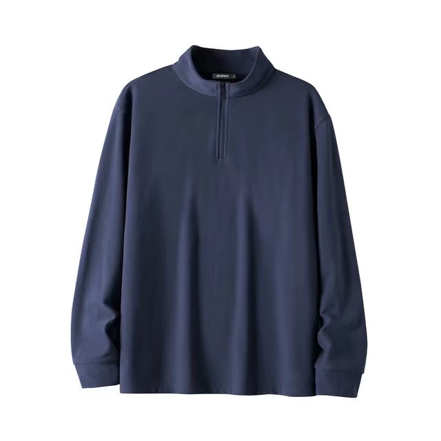 今日必买：gxgjeans 25年秋新品 美式宽松半开襟长袖T恤 藏青色