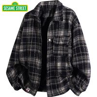 SESAME STREET芝麻格子翻领衬衣男外套春秋宽松休闲百搭夹克