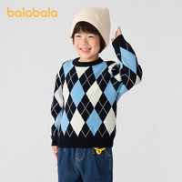 balabala/巴拉巴拉儿童毛衣男童女童秋冬宽松针织衫撞色菱格毛衫潮 冬季 男女通用 蓝色调00488，紫红色调00476，白咖色调00415 棉混纺布 208424103105 套头 普通毛线