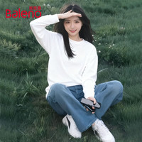 班尼路（Baleno）长袖t恤女装纯棉打底衫女秋冬季秋装卡通印花设计感上衣服3 白#纯色 S
