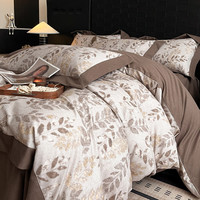 克努帛 A类100支全棉长绒棉贡缎拉绒保暖秋冬四件套 纯净磨毛保暖套件 折枝春山-yc 床单款 1.5米床(被套200*230cm)