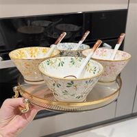 四季繁花四碗日式英寸斗笠家用碗陶瓷吃饭釉下彩米饭碗套装釉下彩