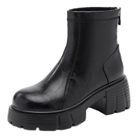 依思 Q（exull/依思Q）加绒马丁靴女厚底增高保暖短靴女防滑英伦加厚棉鞋女 黑色加绒-厚底7cm 37 防水台 擦色 后拉链 圆头 PU(聚氨酯) 合成革 织物 PU(聚氨酯) 中跟(3-5.5cm) 短筒 休闲风