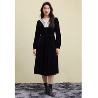 独束 大码女装法式复古蕾丝花边V领赫本连衣裙2024冬季新品裙子 赫本黑 M 尺码 1