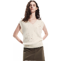 MO&Co.【绵羊毛×山羊绒】2024秋破洞漏针V领毛衣MBD3SWT003 米白色 XS/155