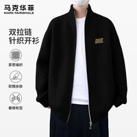 马克华菲（MARK FAIRWHALE）针织开衫毛衣男拉链设计秋冬休闲款宽松亲肤柔软百搭居家外出外搭 【双开针织衫】-黑#JMK豹纹小恶魔 3XL