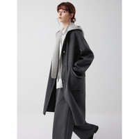ELLE 绵羊毛自在廓形双面呢大衣女25冬毛呢外套 深灰（大衣+马甲真两件套） S