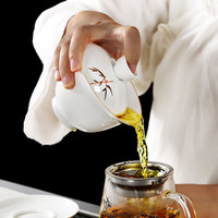 金镶玉 羊脂玉瓷盖碗 单个大号白瓷陶瓷素烧三才盖碗泡茶茶具功夫茶具 清风竹叶盖碗