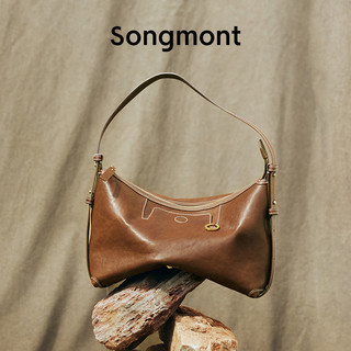 Songmont/崧 循迹系列浅行hobo包 植鞣牛皮 烟墨黑 小号 女士单肩包