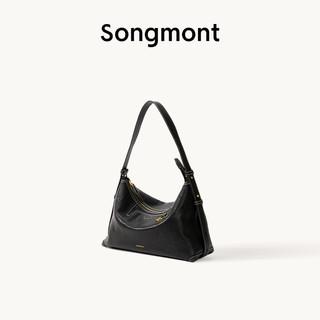 Songmont/崧 循迹系列浅行hobo包 植鞣牛皮 烟墨黑 小号 女士单肩包
