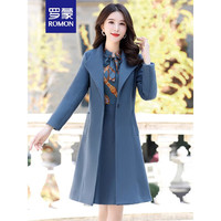 罗蒙（ROMON）高级感毛呢套装裙女2025秋冬时尚气质女神范加厚连衣裙两件装 蓝色 2XL  120-130斤