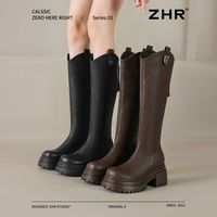 ZHR则则厚底骑士靴女2025百搭长筒靴冬季加绒复古小个子长靴