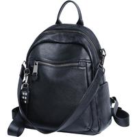 VINEY 头层牛皮双肩包女背包大容量时尚旅行书包 黑色